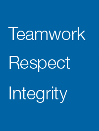 Teamwork, Respect, and Integrity.