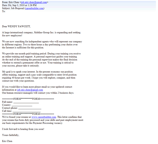 CareerBuilder.com - Example of fraudulent email