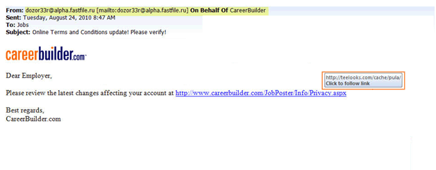 CareerBuilder.com - Example of phishing email