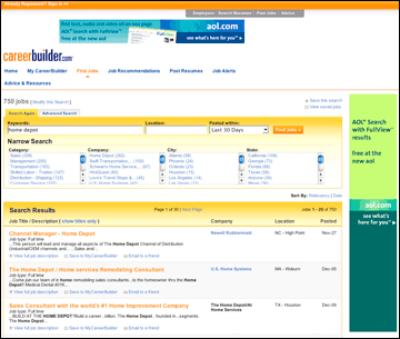 Advertising depicted on the CareerBuilder.com job results page
