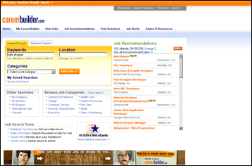 Advertising depicted on the CareerBuilder.com home page