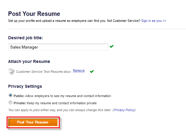 monster desired job title