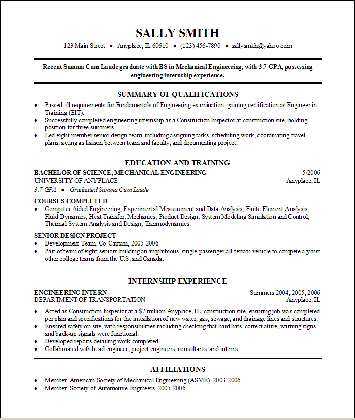 Resume after graduating from college