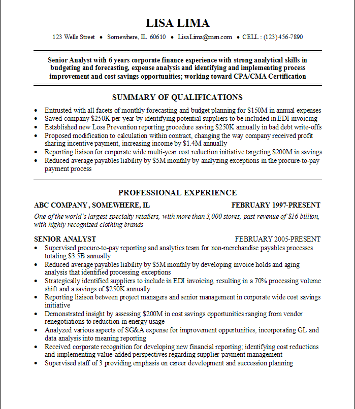 Financial Resume Examples